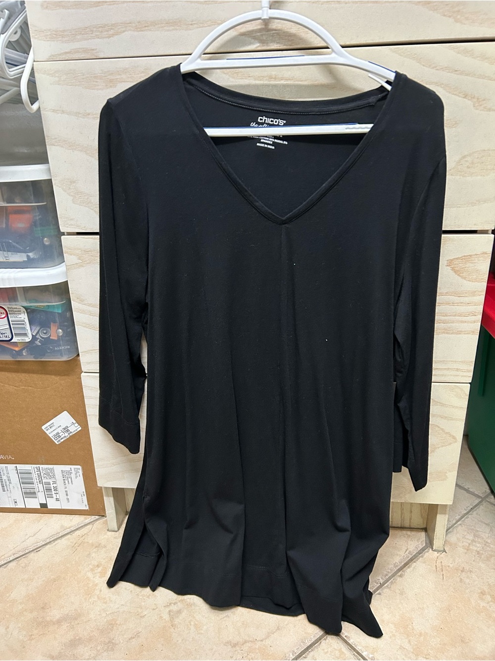 Chico's Black V-Neck long Sleeve Tunic Top
